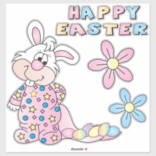 Sticker Joli lapin en caricature - rose - Kiss-Cut
