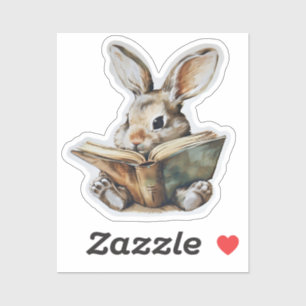 Sticker Joli livre de lecture de lapin enfants rétro