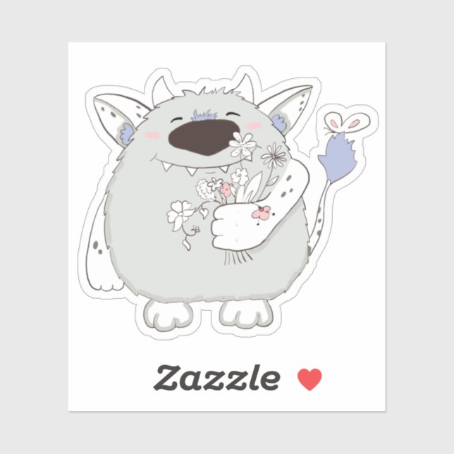 Sticker Joli Monstre Aux Fleurs (Feuille)