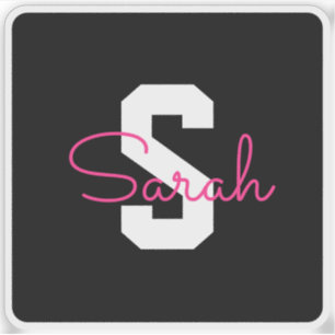 Sticker Joli nom et monogramme   Noir Blanc et Rose
