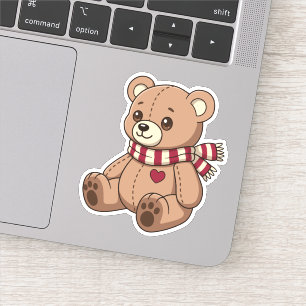 Sticker Joli ours en peluche beige avec écharpe rayée
