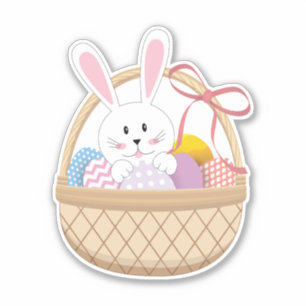 Sticker Joli Panier De Pâques De Vacances Avec Oeufs Et La