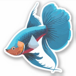 Sticker Joli personnage de cartoon de poisson combattant m