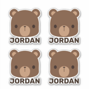 Sticker Joli petit ours brun avec nom personnalisé Stic