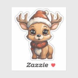 Sticker Joli Renne De Noël Porté Chapeau Et Écharpe Du Pèr