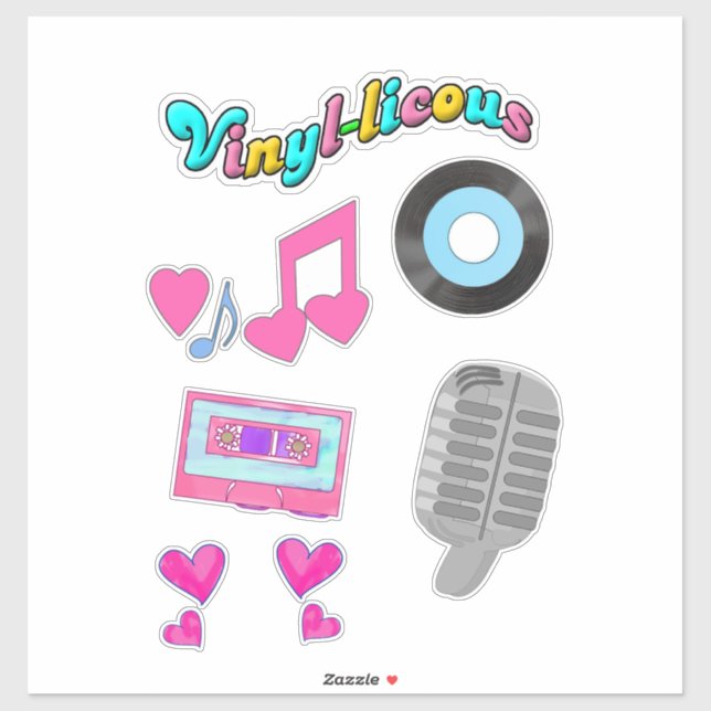 Sticker Joli Retro Style Musique Dessin Amusant (Feuille)