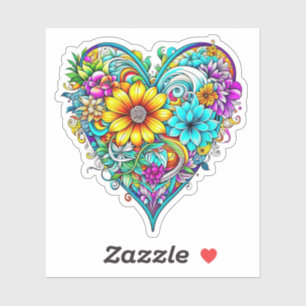 Sticker Joli Turquoise coeur floral pourpre   Saint-Valent