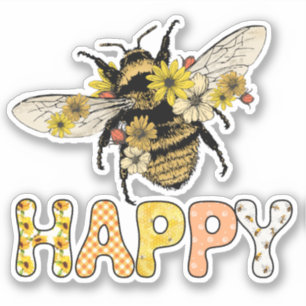 Sticker Jolie abeille heureuse abeille à miel fleurs