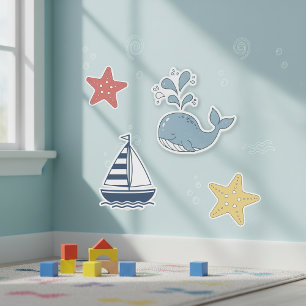 Sticker Jolie baleine, étoile de mer et voilier ID1251