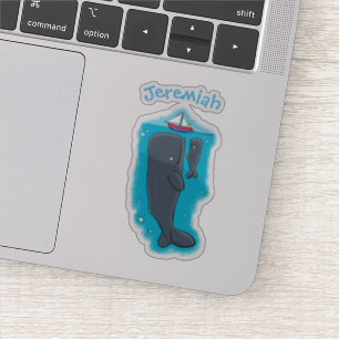 Sticker Jolie baleine regarder dessin animé bleu design