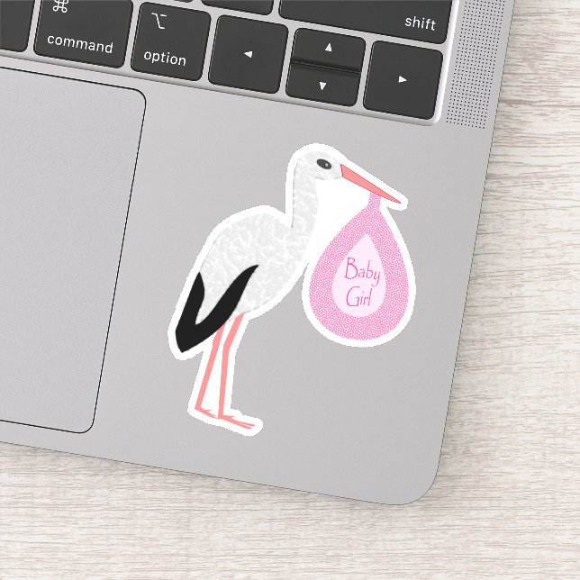 Sticker Jolie chatte rose bébé fille Stork (Détail)