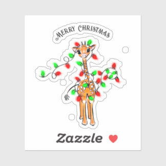 Sticker Jolie fête de Noël Girafe lumières scintillantes