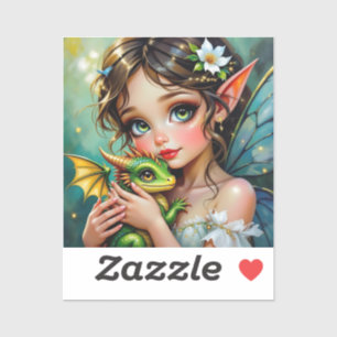 Sticker Jolie fille aux thèmes de fée et de dragon