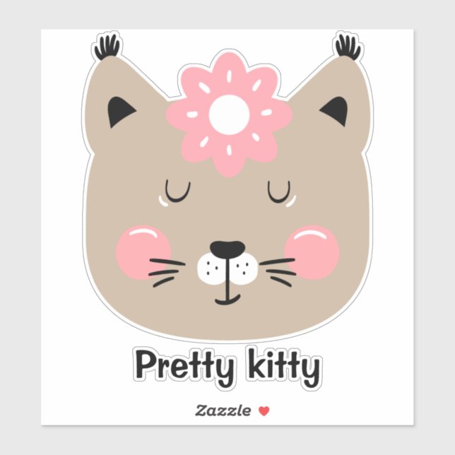 Sticker Jolie fleur rose napping kitty personnalisation (Feuille)