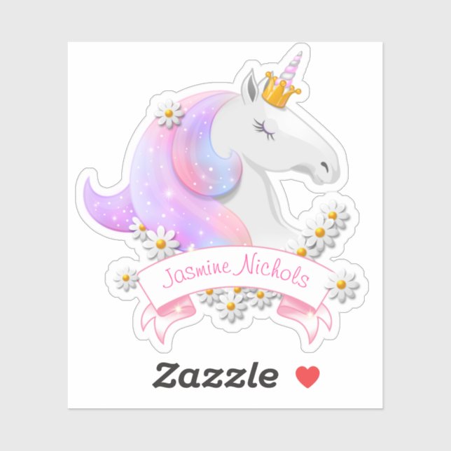 Sticker Jolie licorne rose Princesse Étincelles (Feuille)