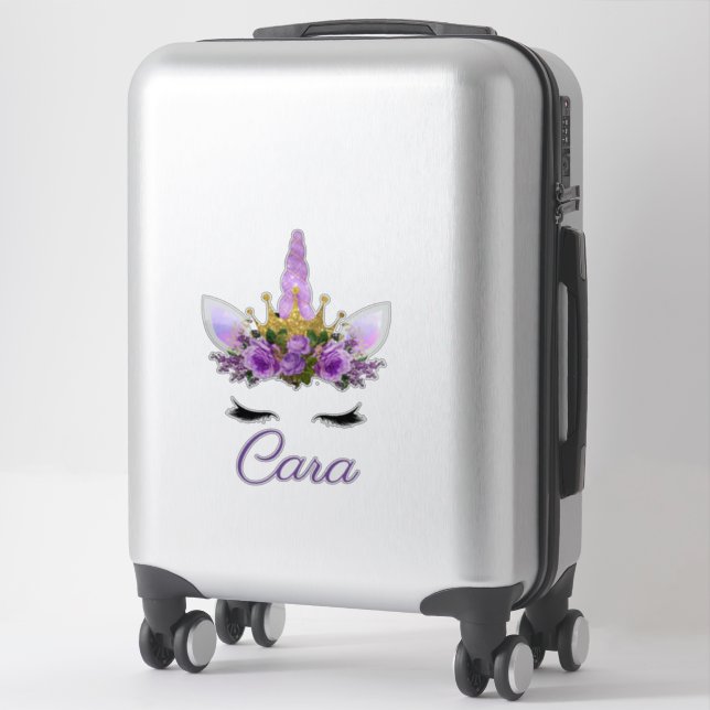 Sticker Jolie licorne violette|Couronne Parties scintillan (Sur valise)