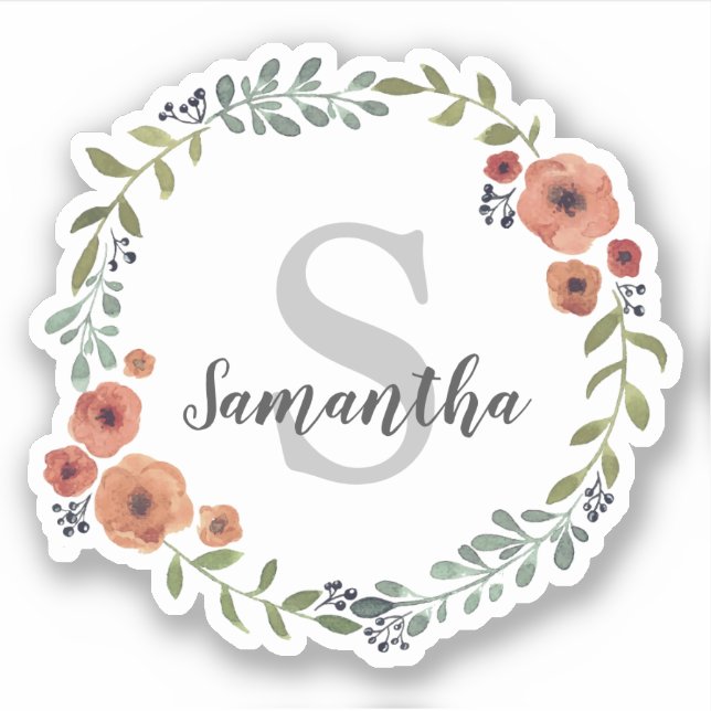 Sticker Jolie monogramme couronne florale personnalisée (Devant)