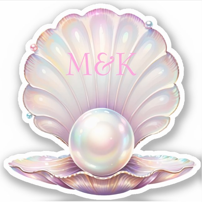 Sticker Jolie perle Iridescente Clamshell rose Monogramme (Devant)