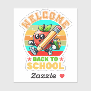 Sticker Jolie pomme de dessin animé rétro Bienvenue à la