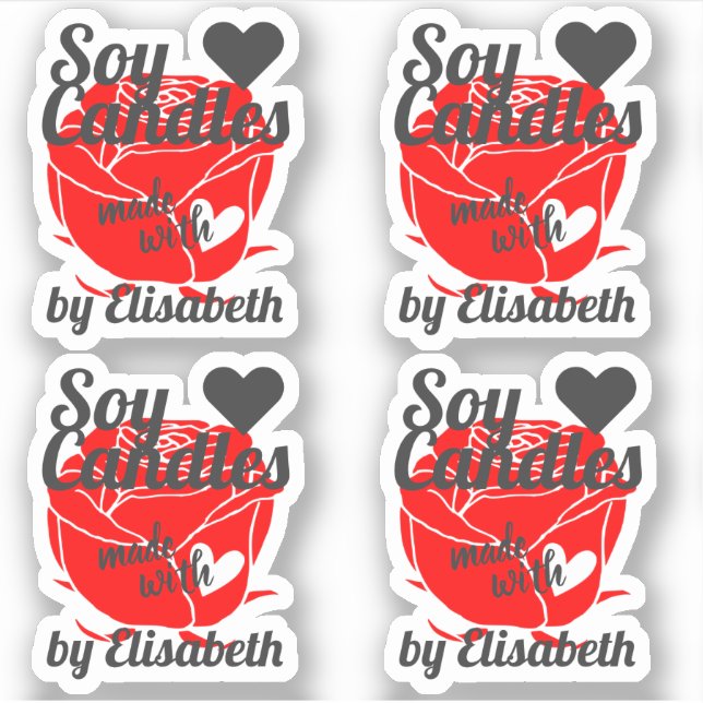 Sticker Jolie Rose rouge faite avec des bougies de soja fl (Devant)