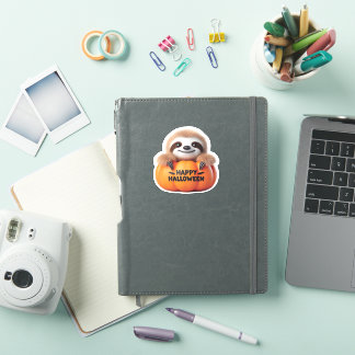 Sticker Jolie Sloth assise dans un Citrouille. Hauteur heu