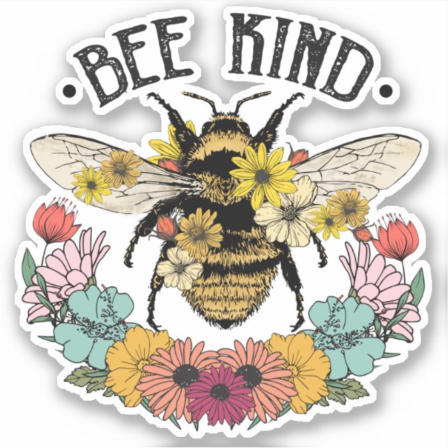 Sticker Jolies fleurs d'abeille à miel Soyez Gentil (Devant)