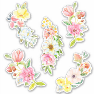 Sticker Jolies fleurs de pastel d'aquarelle