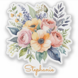 Sticker Jolies fleurs Floral Design Nom personnalisé