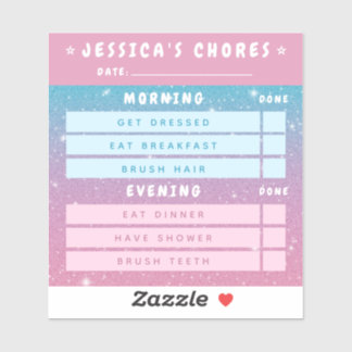 Sticker Jolies Tâches Quotidiennes Paillettes Rose Bleu po