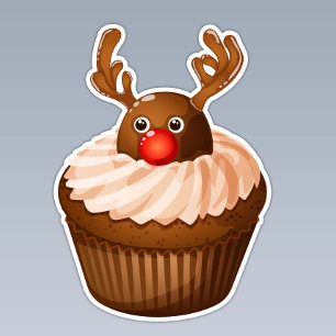 Sticker Jolis Cupcakes Renneau de Noël avec Andouillers en