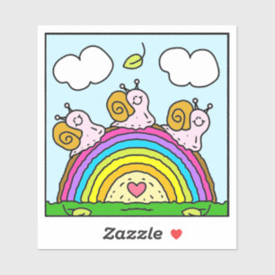 Sticker Jolis Escargots Roses Traversant une Bûche Arc-en-