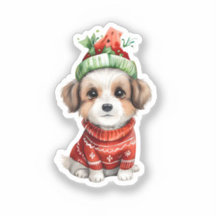 Sticker Jolly Pup : Chien dans l'autocollant de Santa Hat