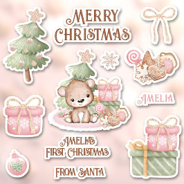 Sticker Jote rose 1er Nom de Noël Ours Contour Baiser Coup
