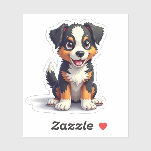 Sticker Jouer Australian Shepherd Pup, 3D gentil Charme, (Feuille)
