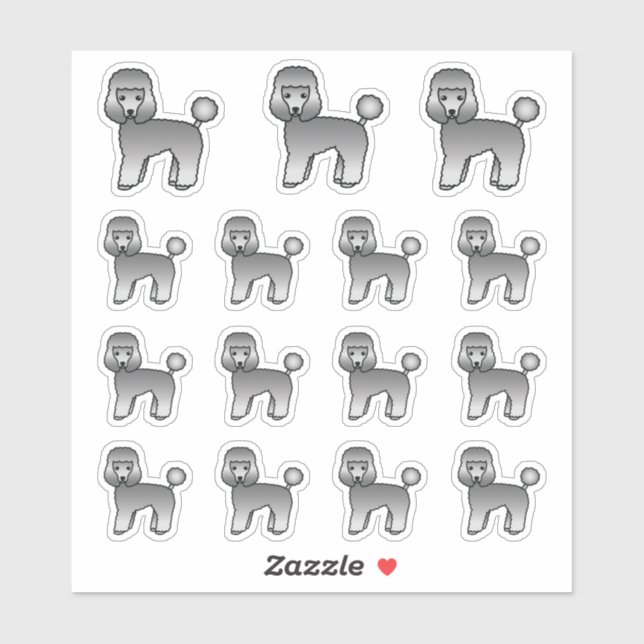 Sticker Jouet gris Poodle mignon Chiens de dessin (Feuille)
