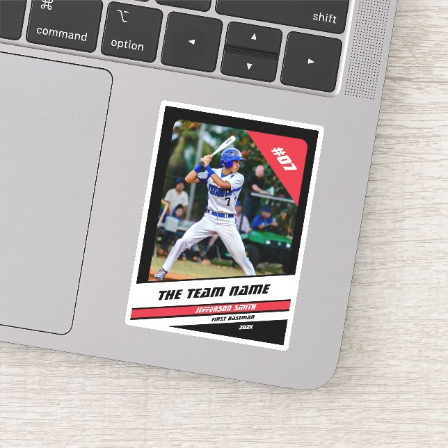 Sticker Joueur de baseball cadeau personnalisé Noir Blanc  (Détail)