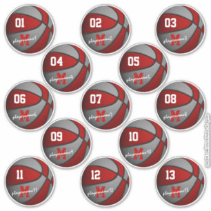 Sticker joueur de basketball gris rouge noms personnalisé