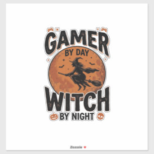 Sticker Joueur de jeu vidéo le jour, sorcière la nuit, con