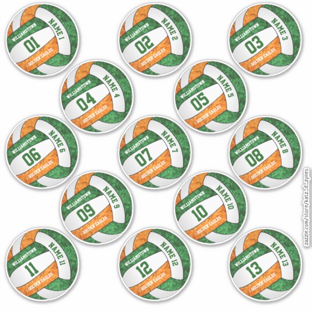 Sticker joueur de volley-ball orange ceint de 13 (Devant)