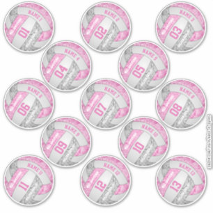 Sticker joueur de volley-ball rose girly noms ensemble de