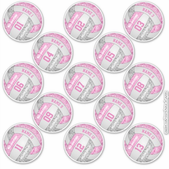 Sticker joueur de volley-ball rose girly noms ensemble de  (Devant)