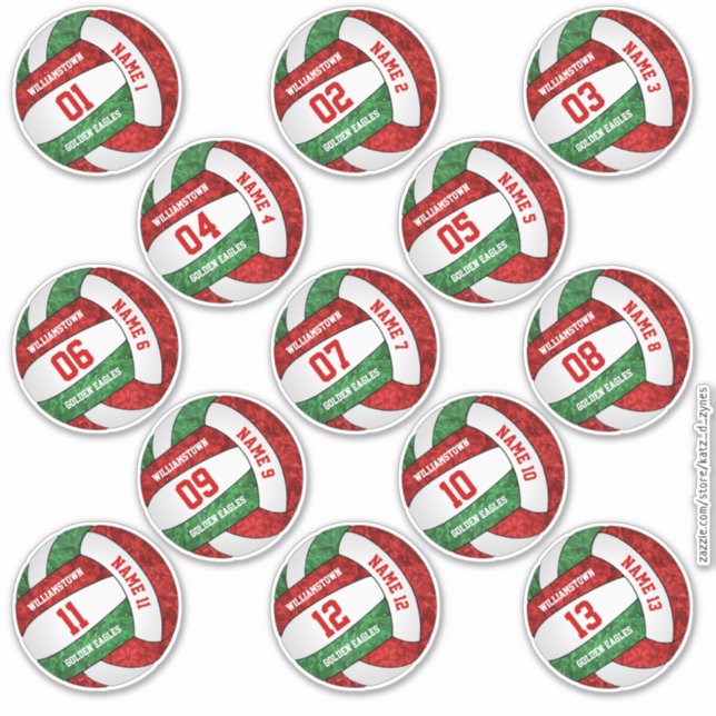 Sticker joueur de volley-ball rouge girly noms set 13 (Devant)