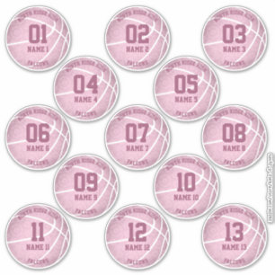 Sticker joueurs de basket-ball rose girly noms d'équipe