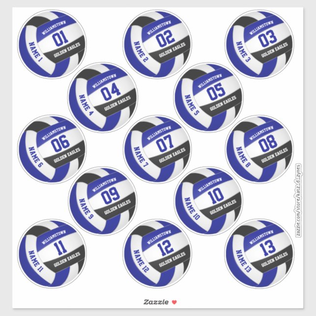 Sticker joueurs de volley-ball noms bleu noir ensemble de  (Feuille)