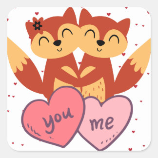 Sticker Jour Couple Valentines Couple Fox mignonne