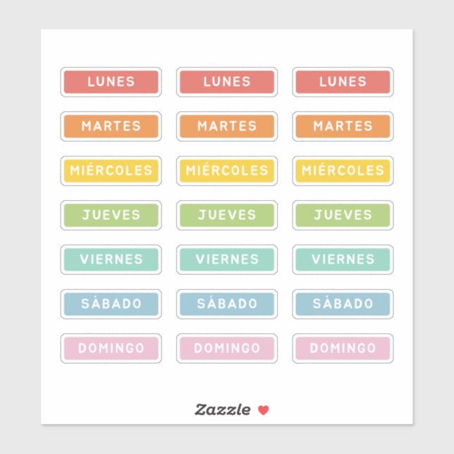 Sticker Jour de la semaine (espagnol) (Feuille)