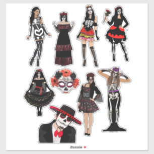 Sticker Jour des femmes mortes hommes Squelette gens art