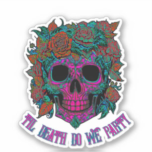 Sticker Jour du crâne éffrayant des os d'halloween morts