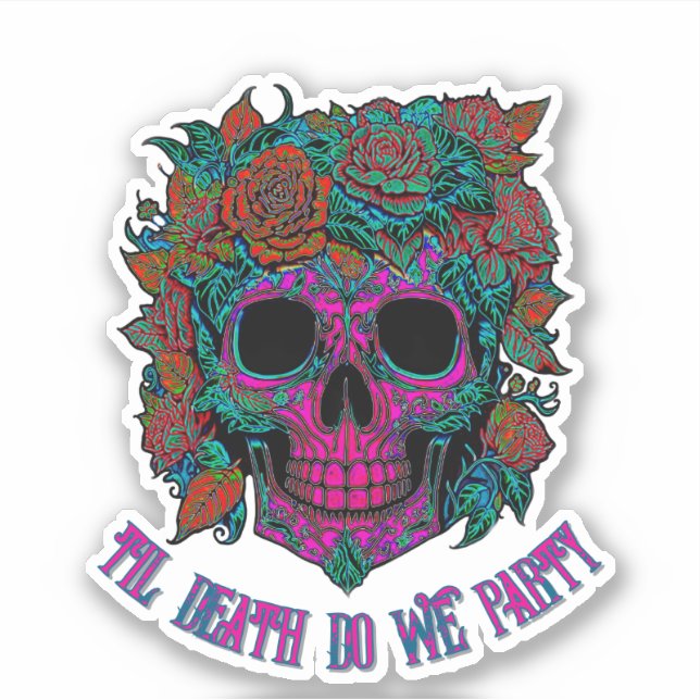 Sticker Jour du crâne éffrayant des os d'halloween morts (Devant)