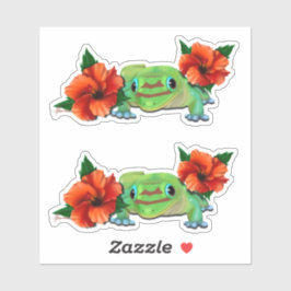Sticker Jour Gecko Avec Hibiscus